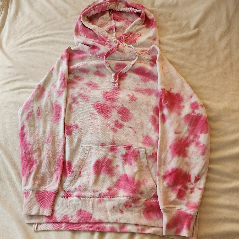 Victoria's Secret Pink Oversized Hoodie Pink and White Tie-dye - Small